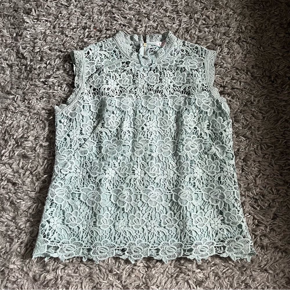 Nanette Lepore Light Mint Crochet Lace Sleeveless Top